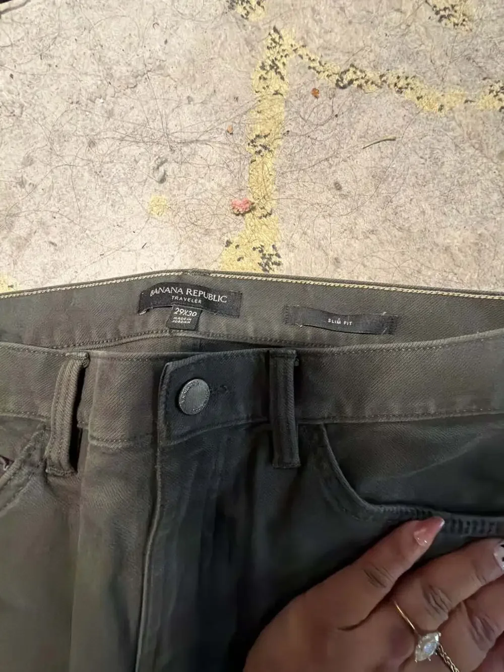 Banana Republic Traveler Slim Fit Five-Pocket Pants in Olive